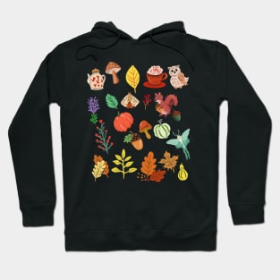 Fall Autumn Pattern Pumpkin, Mushroom, Leaves, Moths, Acorns Hoodie